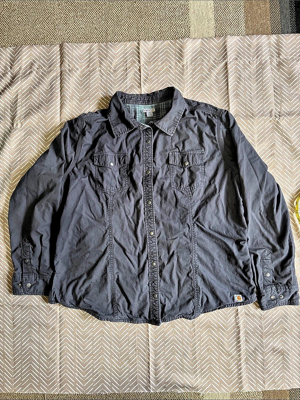 Carhartt women’s Gray Flannel lined Button-Up Shirt Size XL - Picture 1 of 5